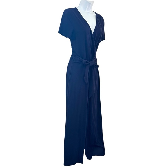Boden Ellen Jersey Knit Crop Wide Leg Jumpsuit Navy Size 6 Tie Waist Wrap Top - Picture 3 of 16